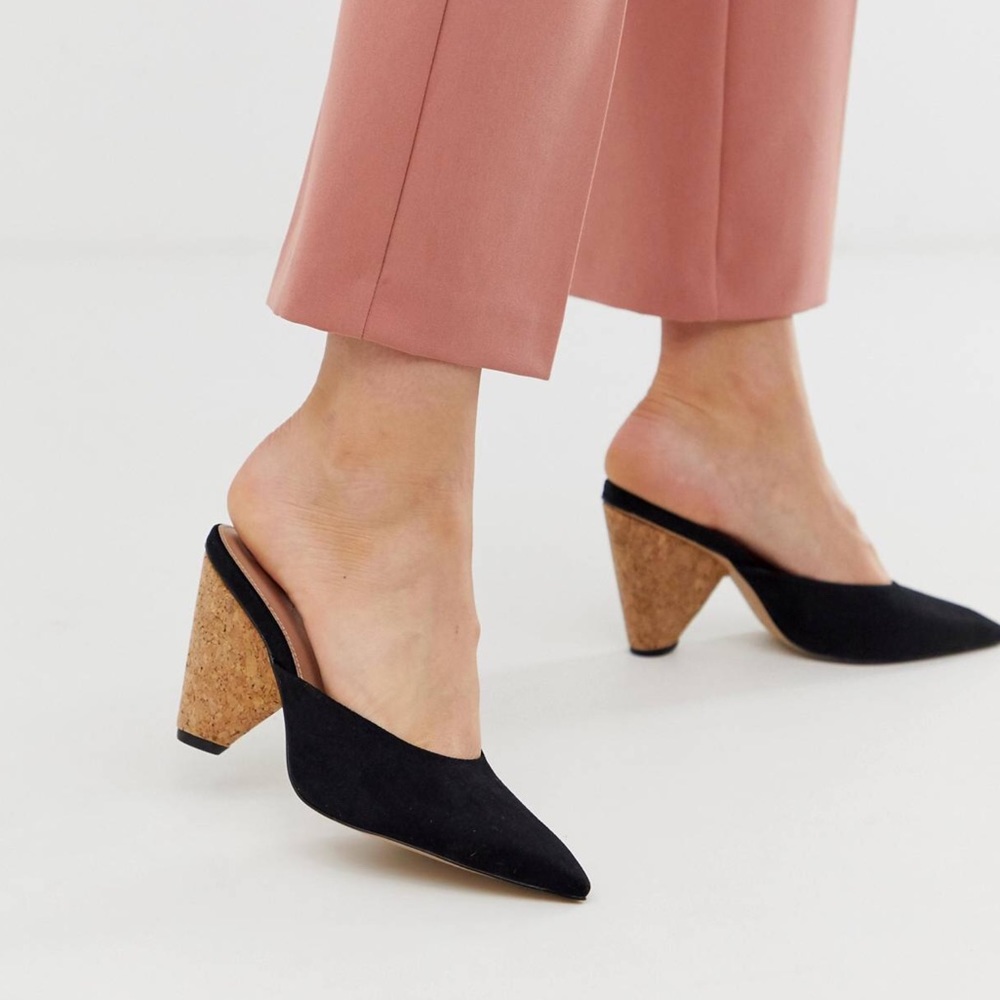 ASOS Wood Detailed Black Mules